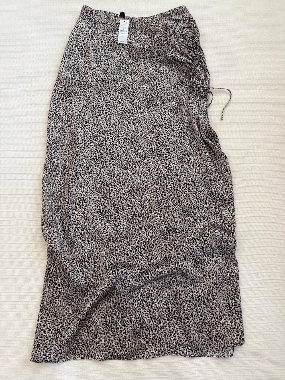 WHBM Leopard Print Side Cinch Satin Maxi Skirt Lined Taupe Black NWT Size 0